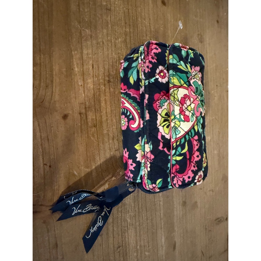 Vera Bradley Navy Floral Paisley Quilted Cotton Zip Around Wallet Organizer